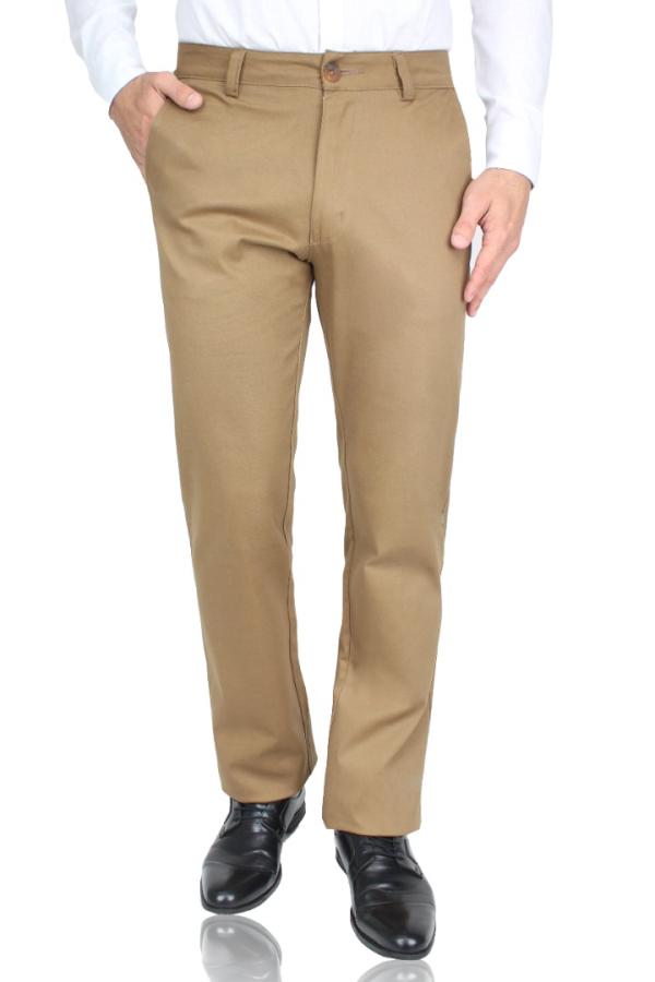 Pantalón Color Camel Stretch De Algodón Regular Fit Para Caballero